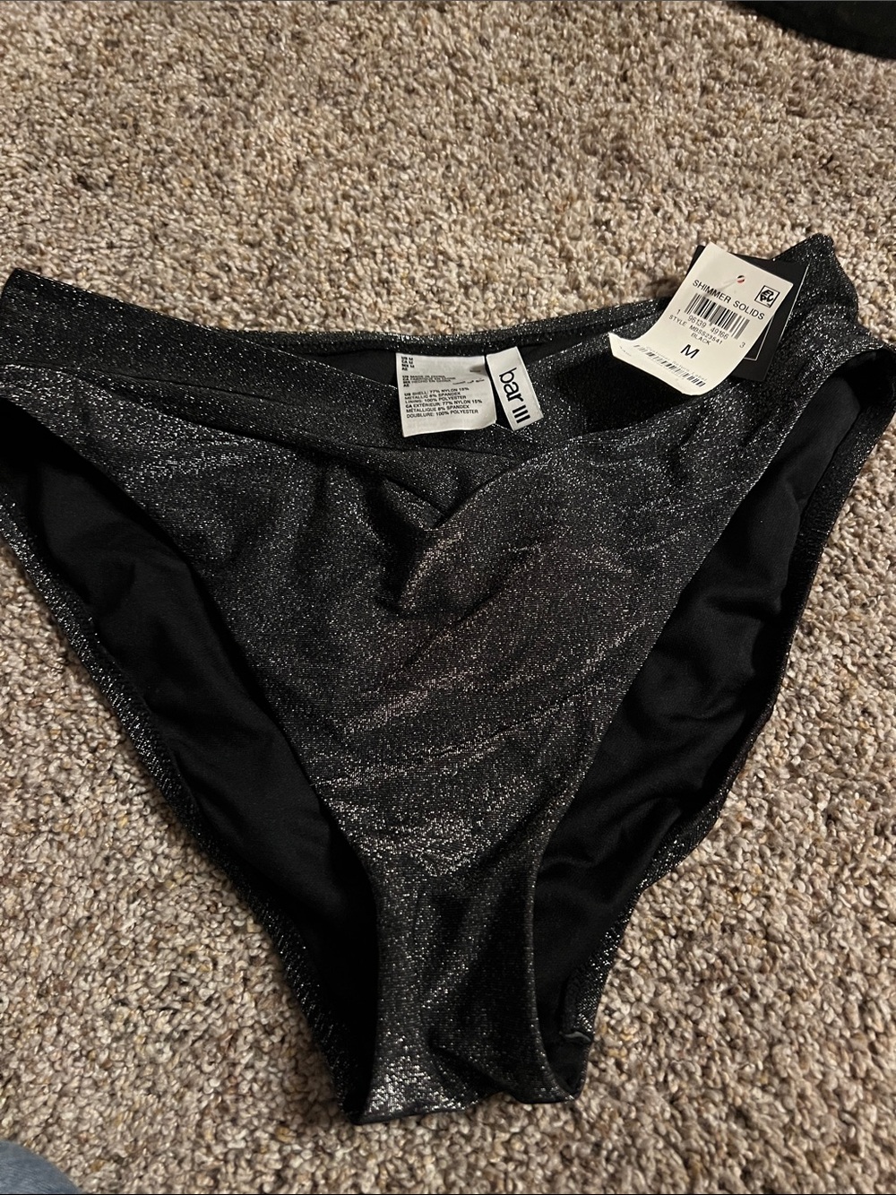 Bar III Black Metallic Bikini Bottoms